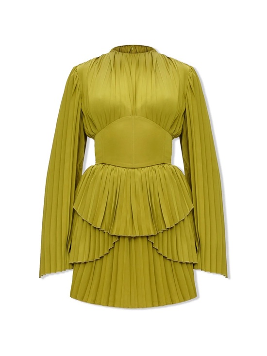 Andrea Iyamah Dresses & Skirts - Andrea Iyamah Olive Pleated Long-Sleeve Mini Dress